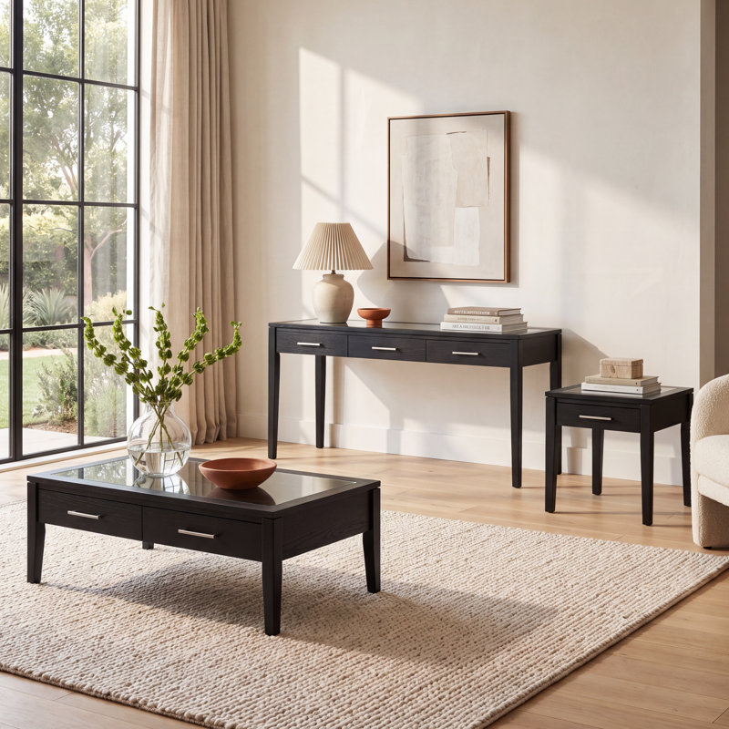 Eloise 3 - Piece Glass Top Living Room Table Set