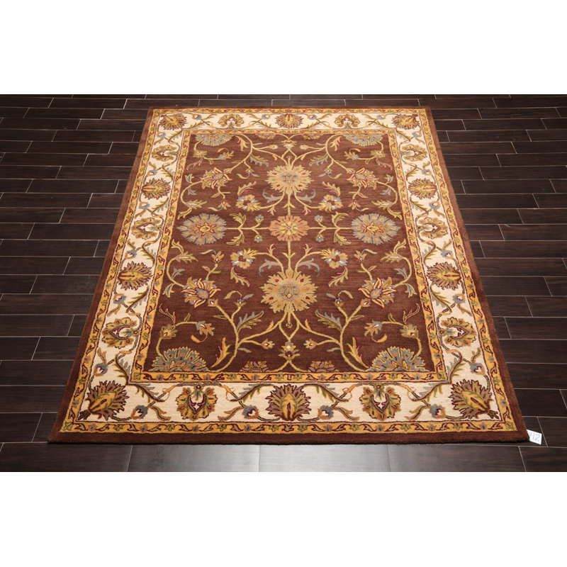 Tapis oriental brun en laine touffeté à la main 7 pi 9 po x 9 pi 9 po Canora