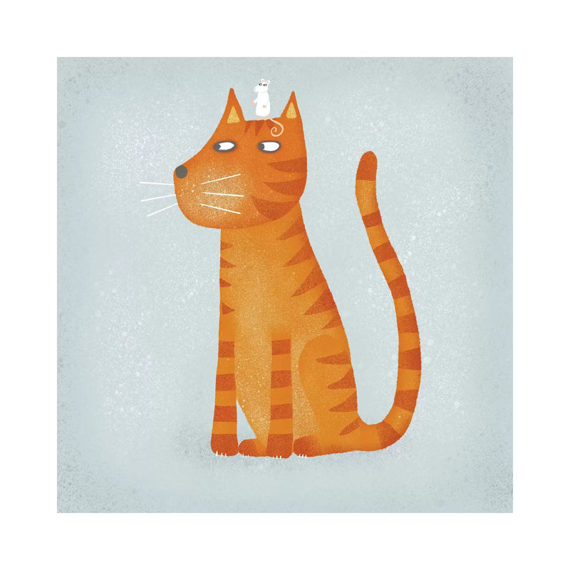 Chat roux avec souris par Nic squirrell-impression d’art graphique, H 37 po x l 37 po x P 1,5 po, Toile tendue, Pas de tapis