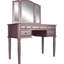 Meuble-lavabo de style contemporain Azaleh pour la chambre à coucher, finition or rose, miroir pliable, cinq tiroirs et un tabouret rond rembourré gris, chambre en bois d'hévéa avec couleur, rangement en bois massif