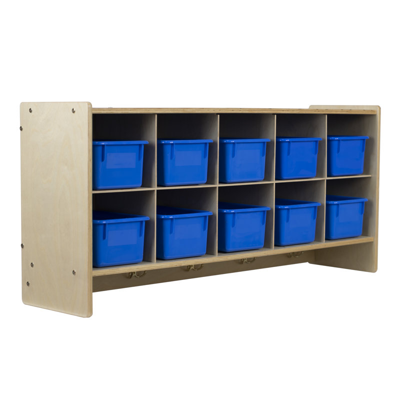 Casier en bois massif 10 compartiments, Bleu