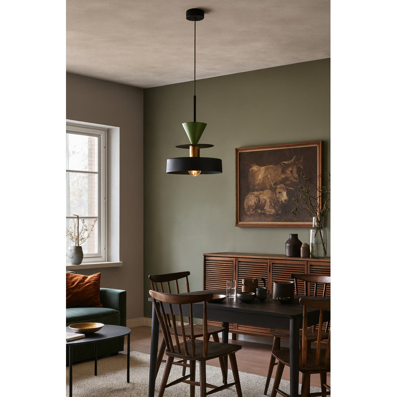 1 - Light Matte Black Drum Pendant, Khaki/Black