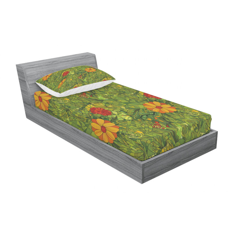 Microfiber Floral Sheet Set, Twin XL Sheet Set with Fitted Sheet