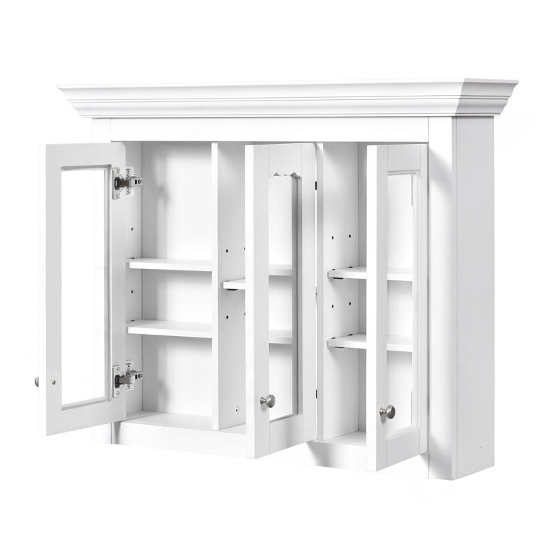Armoire à pharmacie de 35 po avec miroir, 5 tablettes fermées et réglables, armoire de rangement murale avec portes en verre