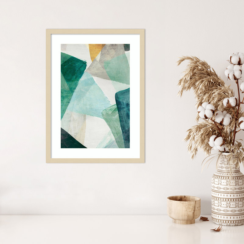 «Blue Geometric I» par PI Studio, impression sur bois encadrée, H 25 po x l 19 po