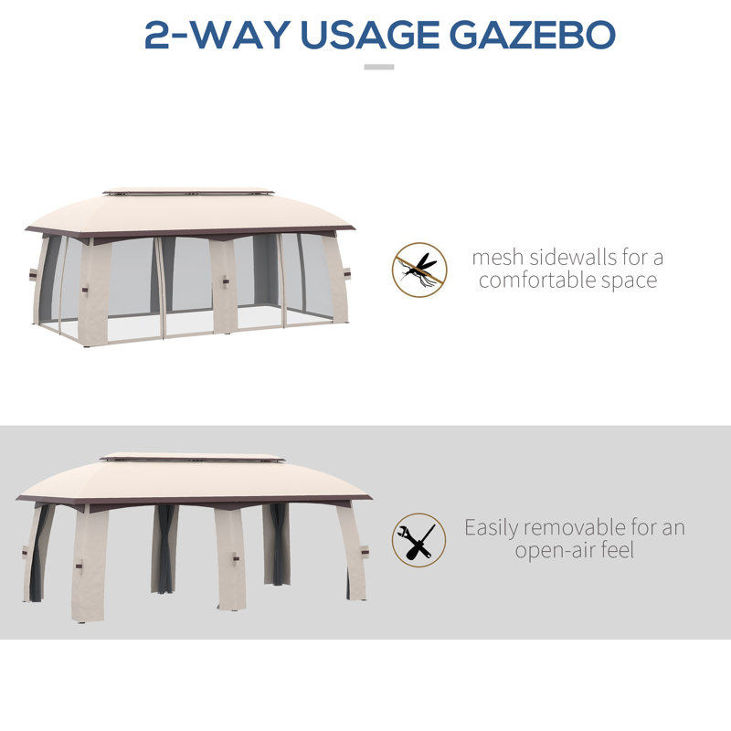 Steel Patio Gazebo, Beige, 10 Ft. W x 12 Ft. D