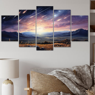 Meteors Shower Of Light I - Landscapes Wall Art Living Room - 5 Panels
