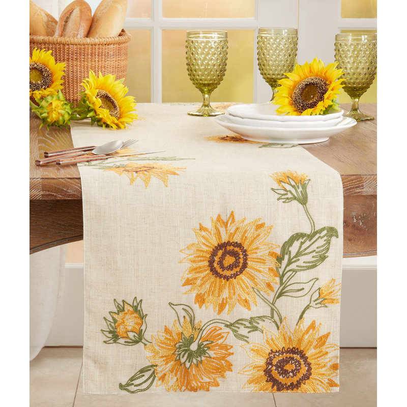 Runner_Table Runner With Embroidered Sunflower Design