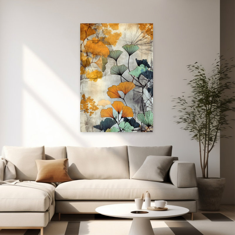 Autumn Ginkgo Leaves Abstract Contemporary Autumn Tree Wall Art Print, 152.4cm H x 101.6cm W