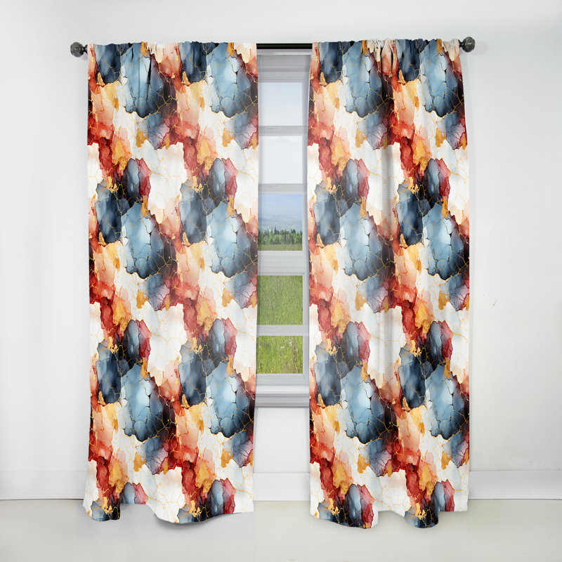 Bleu et rouge Marble Elegance I - Rideau de marbre abstrait - Rideau de marbre obscurcissant - 1 panneaux, L 52 po x L 108 po