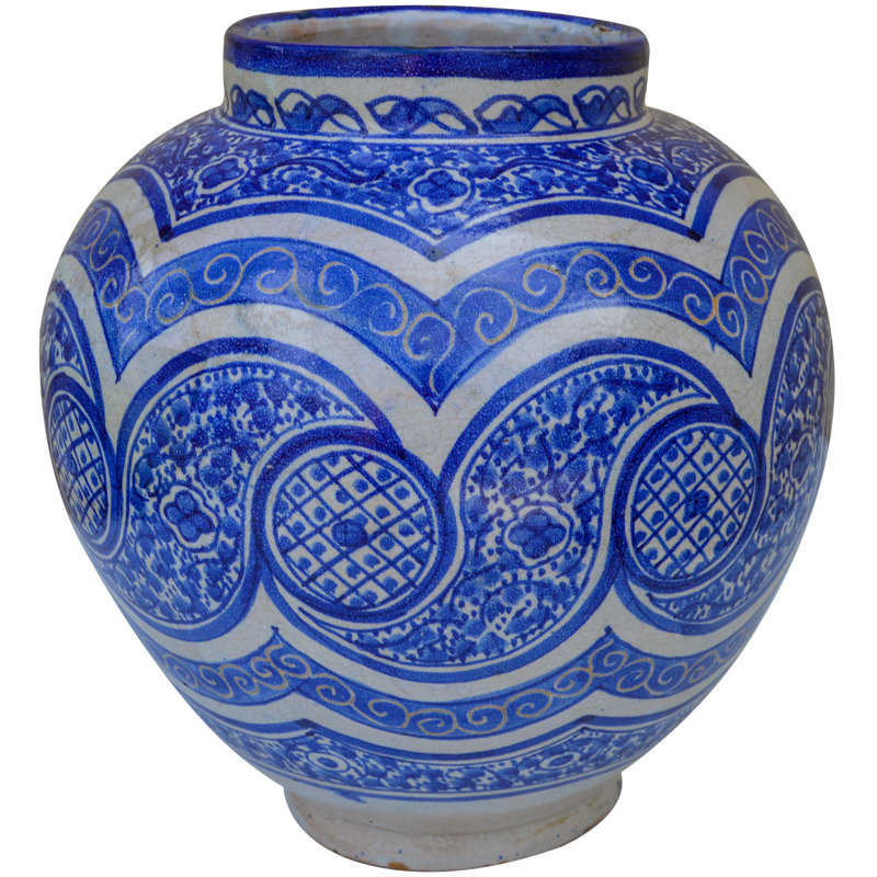 Vase de table en céramique d’intérieur/d’extérieur bleu 13 po