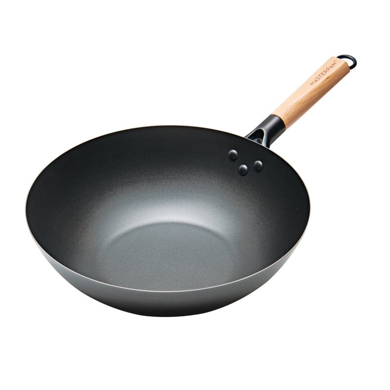 12-Inch Non-Stick Carbon Steel Wok with Glass Lid and Wooden Utensils