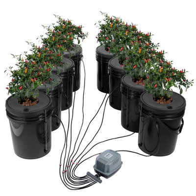 DWC Hydroponic System, 5 Gallon 8 Buckets, Deep Water Culture Growing Bucket, Hydroponics Grow Kit with Pump, Air Stone and Water Level Device, for Indoor Outdoor Leafy Vegetables