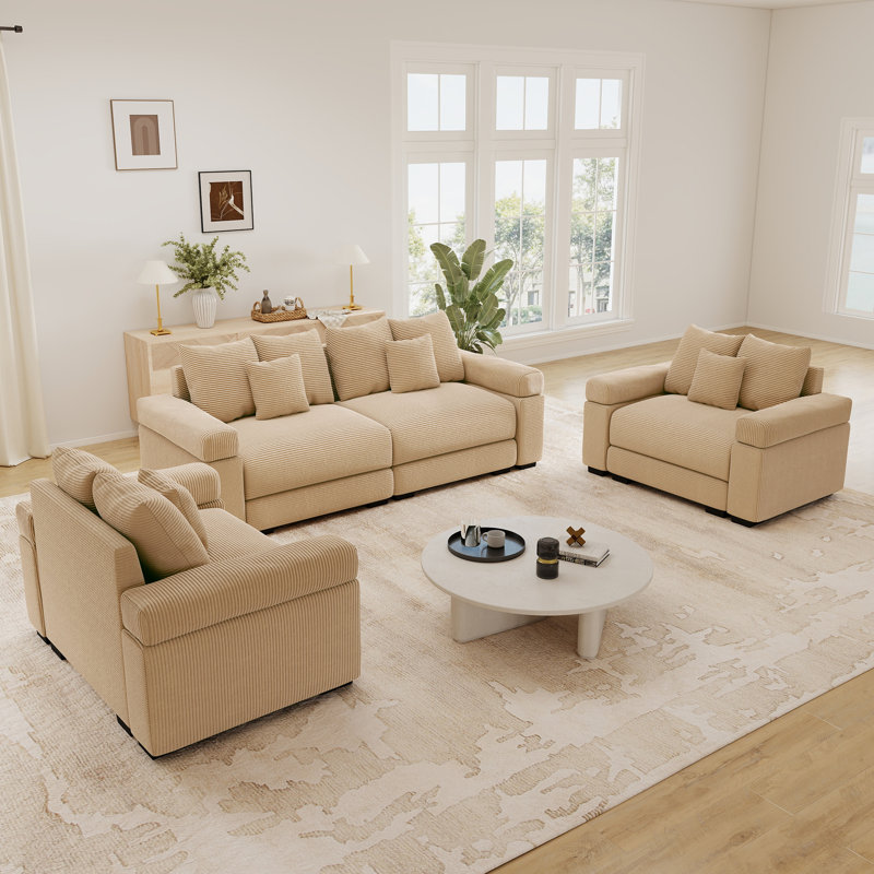 Ensemble de salon modulaire 4 pièces, canapé d'angle moderne en velours côtelé avec causeuse et fauteuil, Chameau