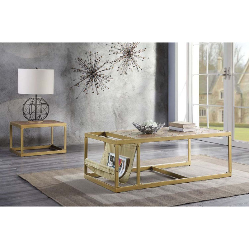 Table basse Genevieve, cuir fleur rétro brun