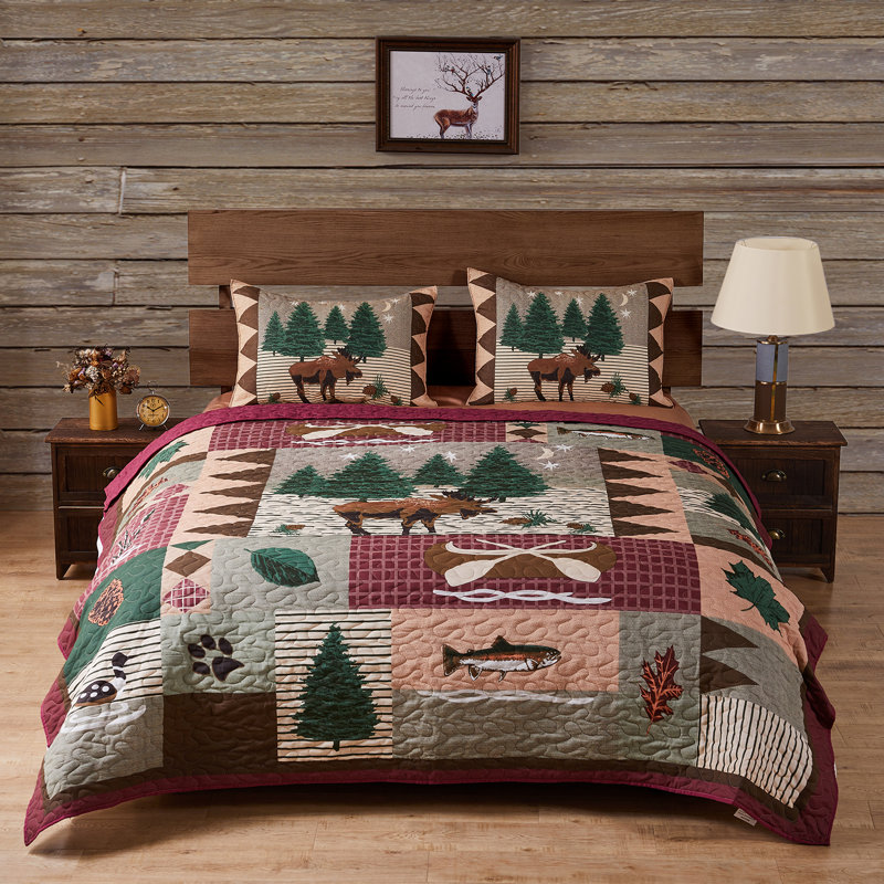 Ensemble de courtepointe Moose Lodge, Courtepointe très grand + 2 couvre-oreillers stan