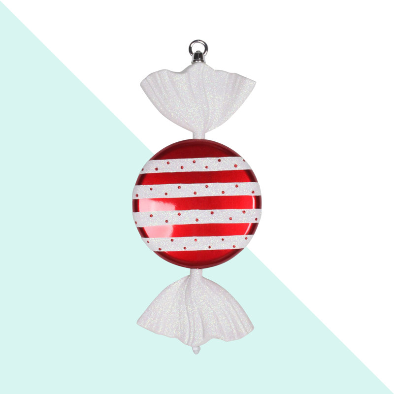 13" Candy Glitter Ornament, Red/White