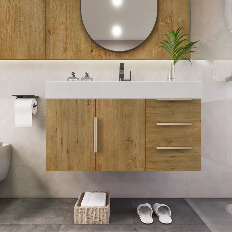 Ensemble de meuble-lavabo simple mural 35,4 "Mariyon, Chêne