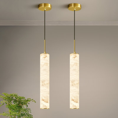 Alison Natural Alabaster Stone Pendant Lights Cylinder Single Pendant Light