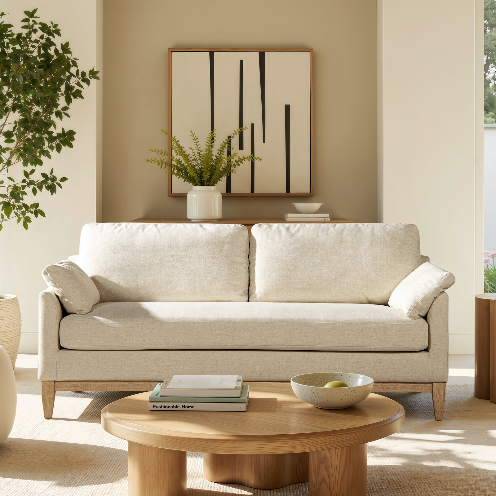 Pera 76" Linen Sofa, White Linen