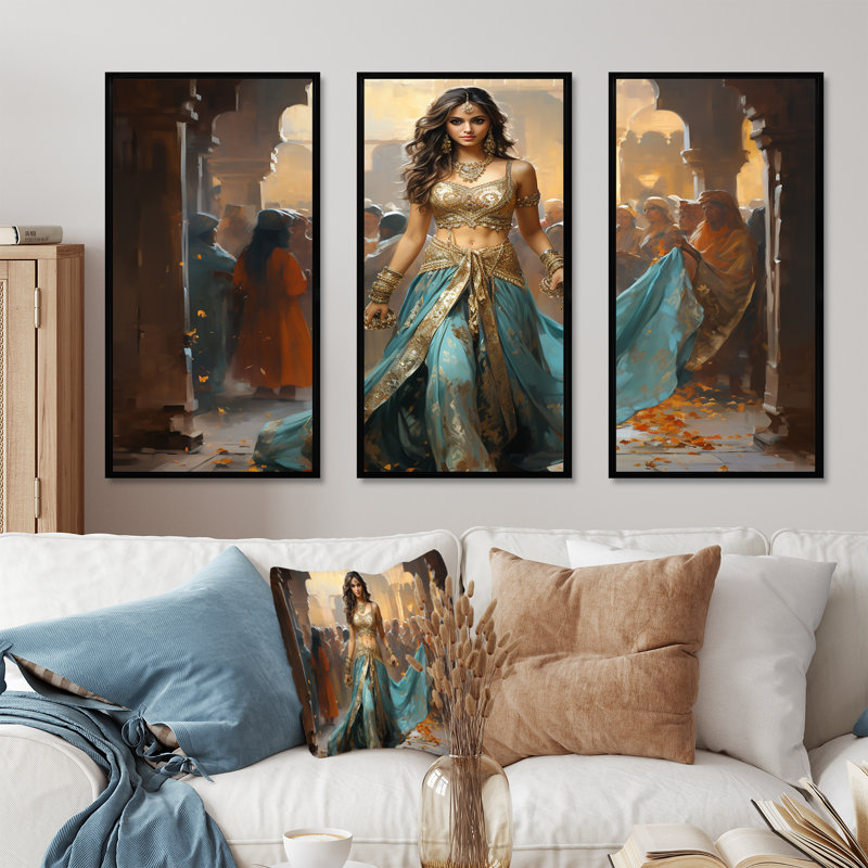 «Blue and Gold Belly Dancer - Dance», art mural, H 28 po x l 36 po, Cadre flottant noir