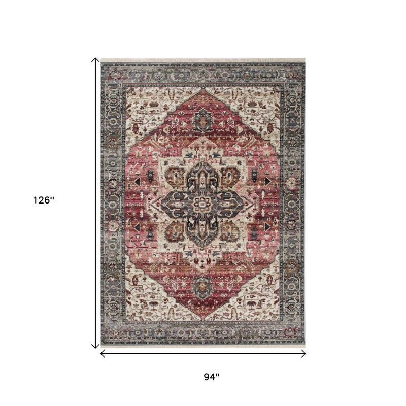 Tapis rose 8 pi x 10 pi crème et gris Medallion