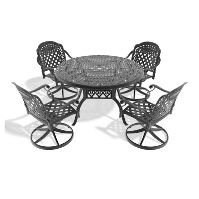 All-weather 5 Dining - 4 Swivel Chairs & 48.03" Round Table Protected Coating, Spacious Tabletop, 160lbs Weight Capacity Cast Aluminum Weather Resistance, Ergonomic Chair , 350lbs