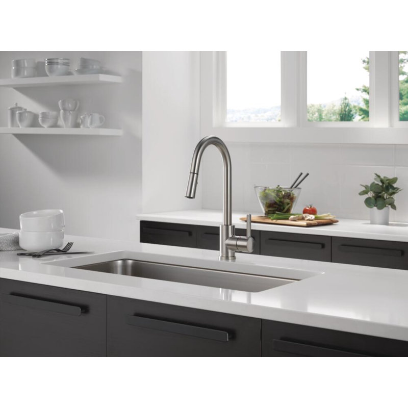 Robinet de cuisine à poignée simple rétractable, Inoxydable