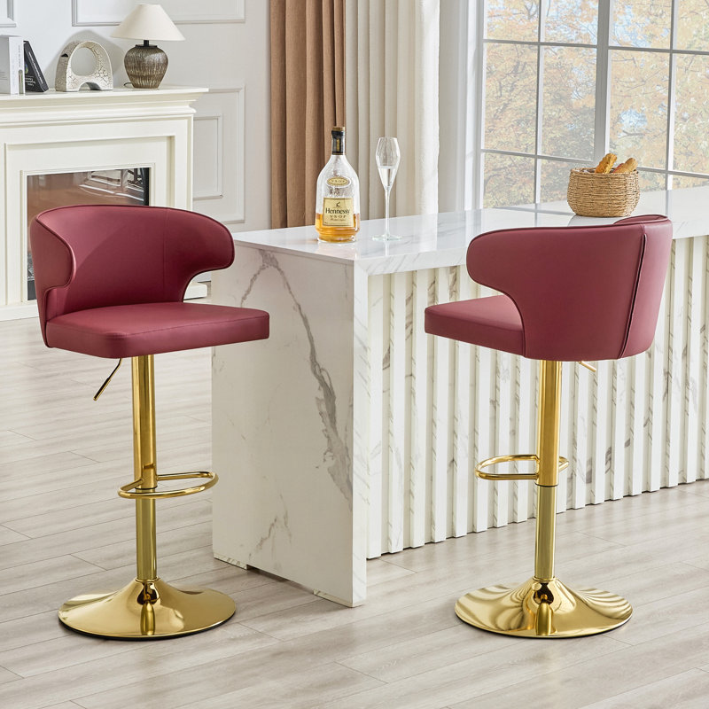 Ensemble de 2 tabourets rembourrés, Doré, Rouge, 2