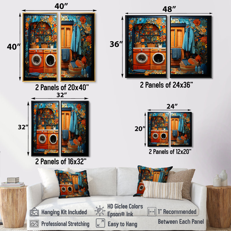 Blanchisserie Popart Room - impressions sur toile orange sur 2 panneaux, 36" H x 48" W, Wrapped Canvas, Does Not Apply