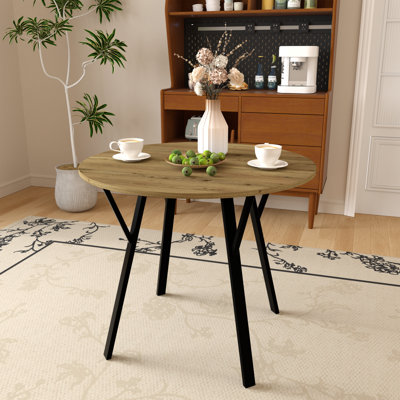 35.43 Inch Round Dining Table, Small Circle Kitchen Table With Metal Black Legs For 2-4 People,Modern Dining Room Table, Brown (Only Table) by Ophelia & Co.