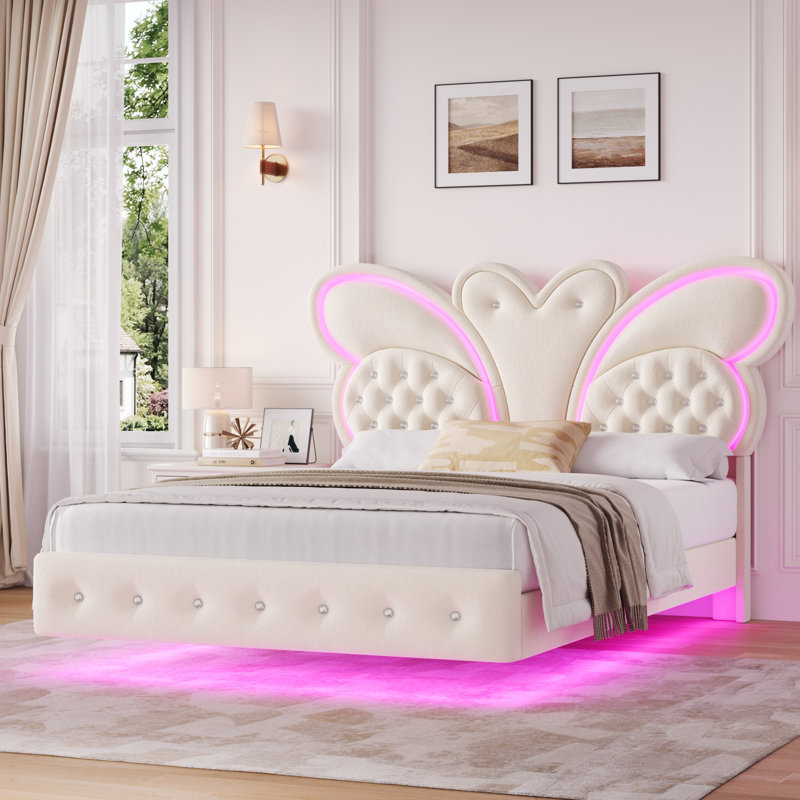 Lit flottant pour enfant avec lumière DEL Butterfly, Double, Blanc
