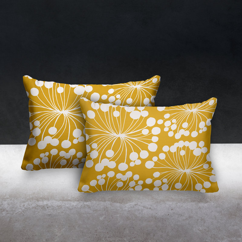 Floral Outdoor Reversible Throw Pillow, Yellow