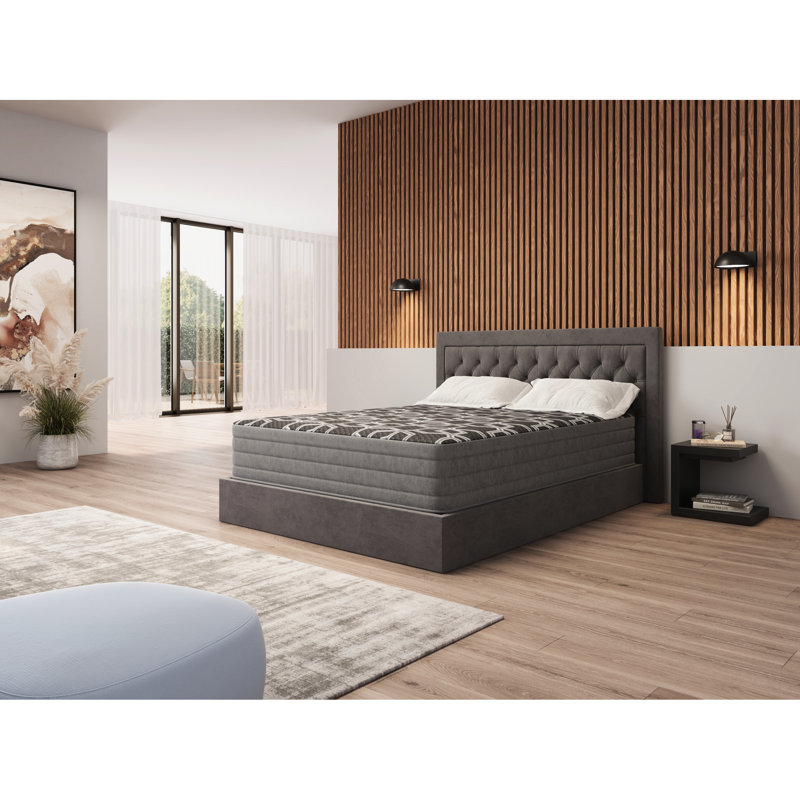Matelas moyen 12 po pour grand lit, mousse à plateau lisse et housse de glace rafraîchissante, 2 po intégré avec gel de cuivre, argent, graphite réduit la circulation d'air, noyau HD, mousse, compatible réglable