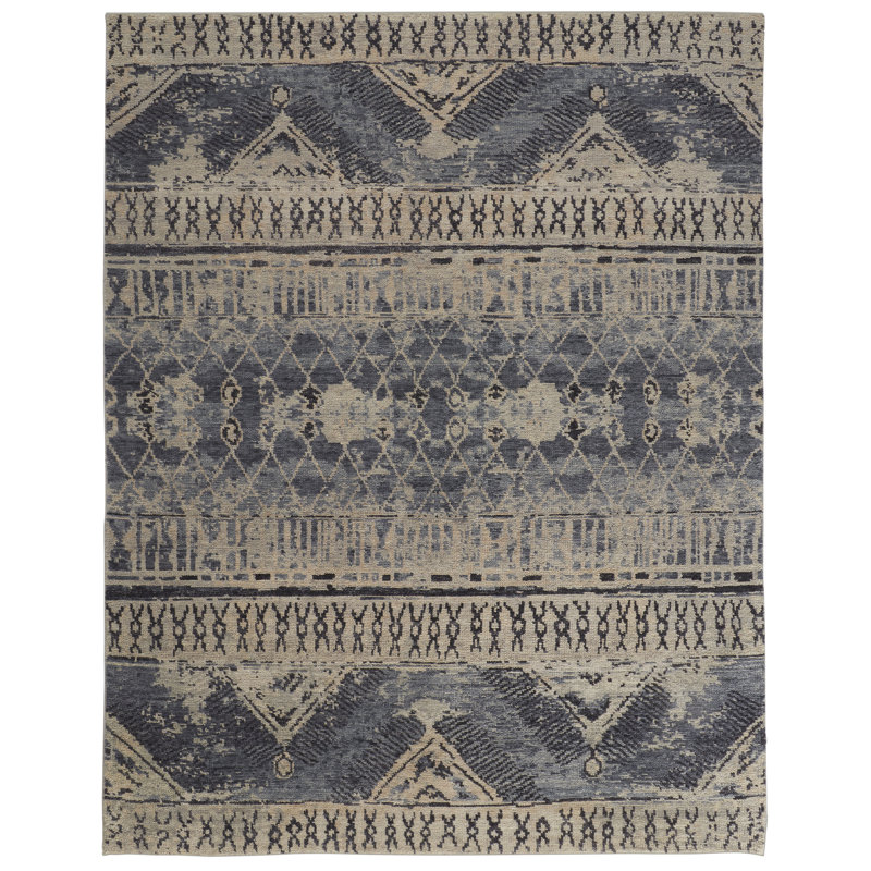 Palomar Wool Oriental Area Rug in Blue, Rectangle 7'9" x 9'9"