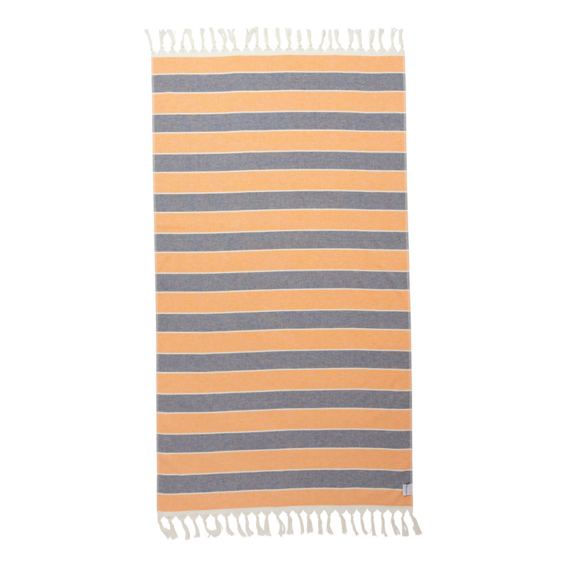 Chanyah Striped Organic Turkish Cotton Bath & Beach Towel with Terry on One Side, 68" x 37", Orange/Blue