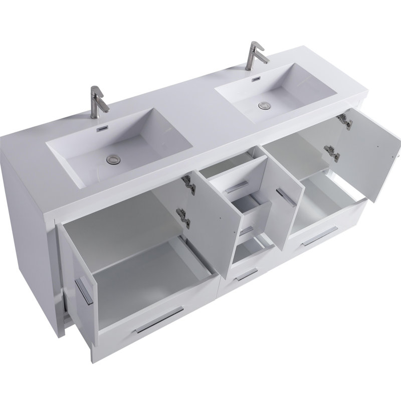 Capot - 2 po X P 19,70 po P 35,00 po Meuble-lavabo autoportant en bois blanc H avec double lavabo blanc