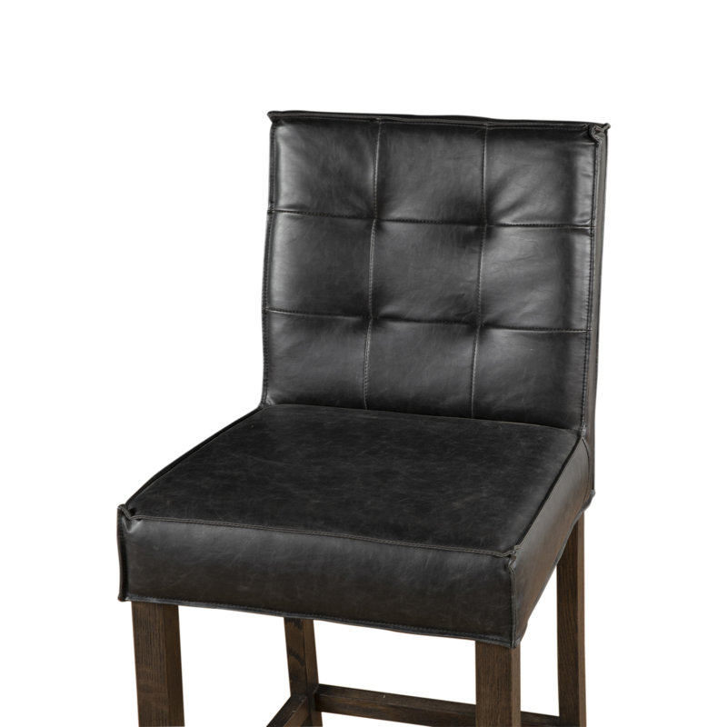 Aven Counter Chair In Black Leather With Dark Legs, Leather-Black