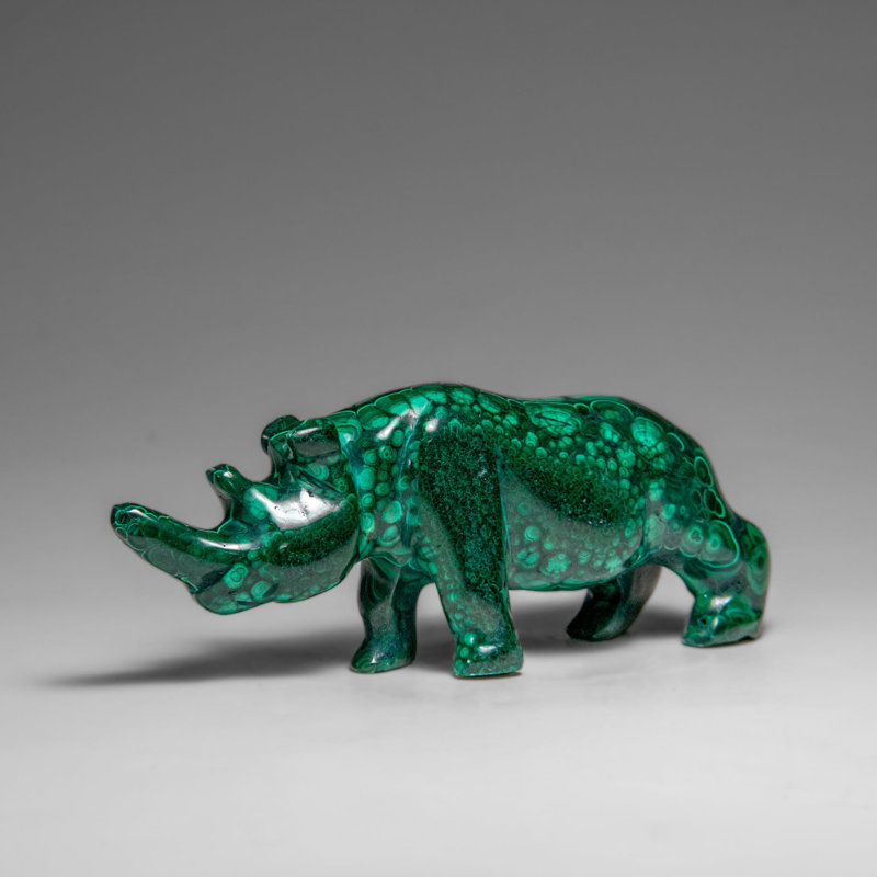 Genuine Polished Malachite Rhino Carving (196.6 Grams)