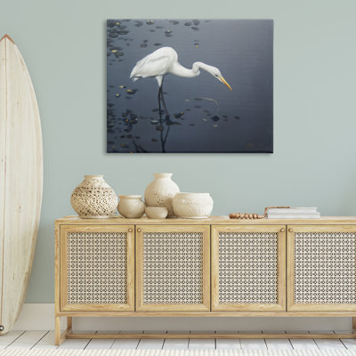 «Graceful Egret in Lake», art mural sur toile par D. Rust