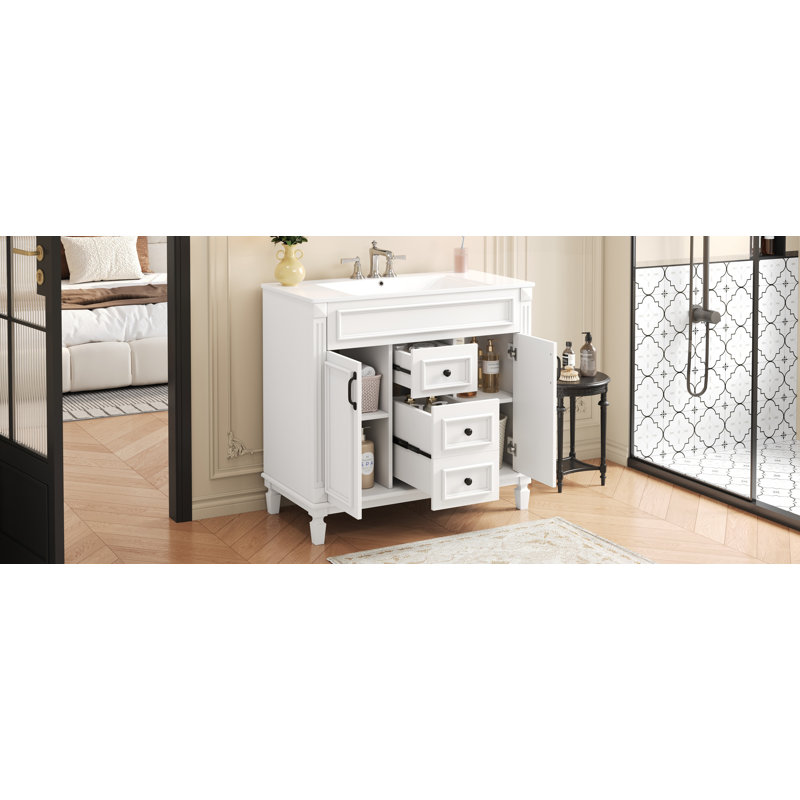 Meuble-lavabo moderne 36 po Stellan avec motif unique et matériaux durables, Blanc