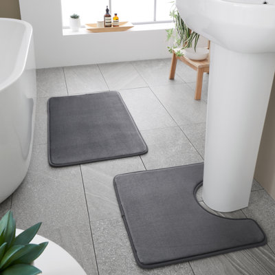 Anti-Bacterial Memory Foam Bath Mat and Pedestal Set