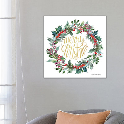 Merry Christmas Holly Wreath by Seven Trees Design - Wrapped Canvas Painting