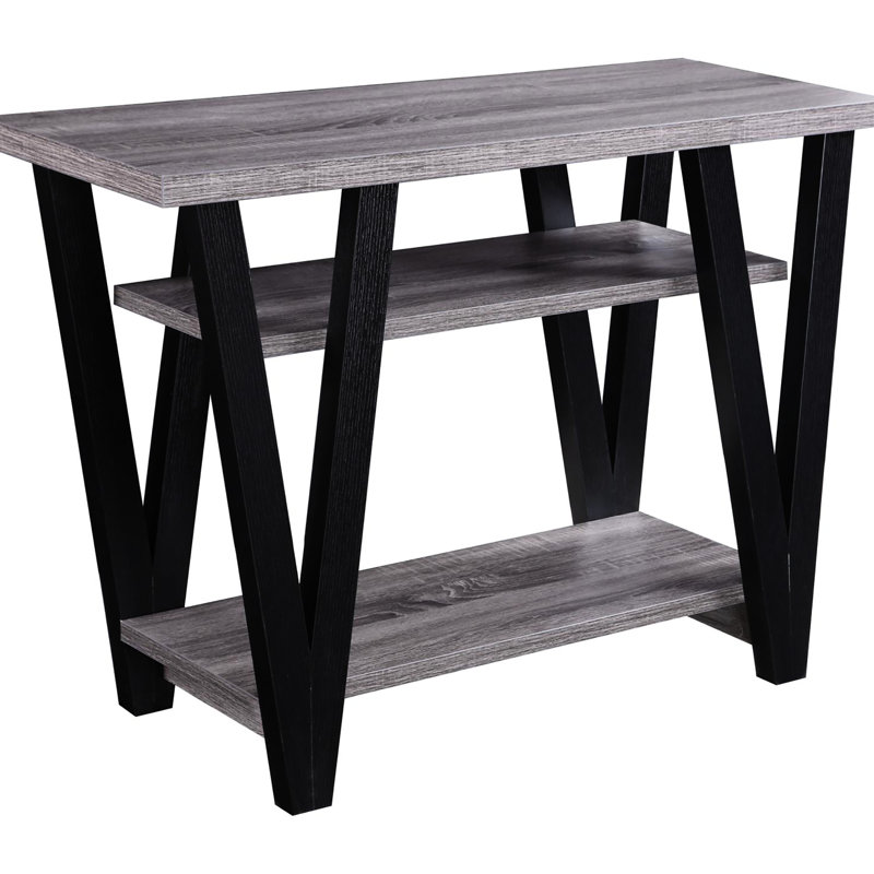 Table rectangulaire moderne de style gris antique et console noire avec rangement fonctionnel