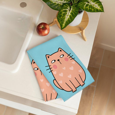  Microfiber Kitchen Towels, Absorbent Reusable Dish Cloths, Fade Resistant Decorative,16"x24",grumpy heart cat