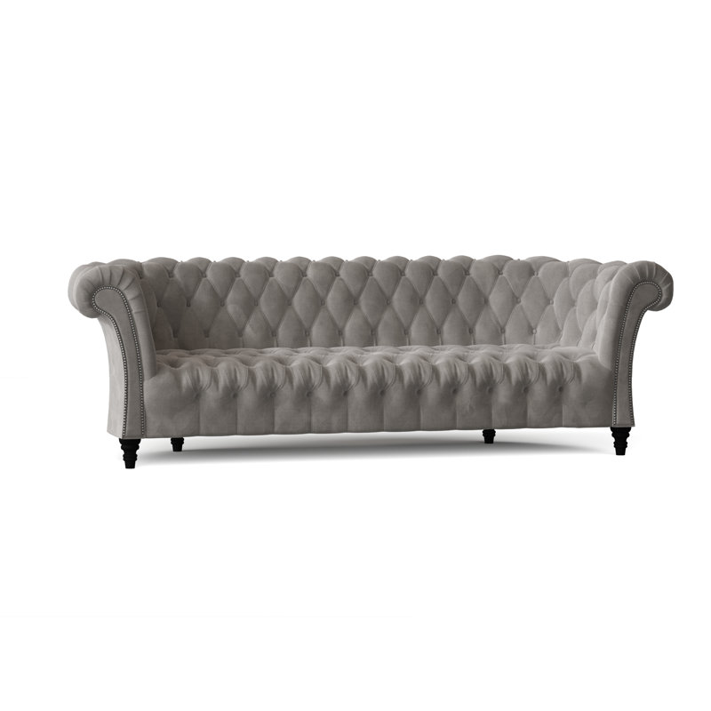 Canapé Chesterfield à accoudoirs roulés, 84 pouces, Velours Bella Dove Performance, Noir
