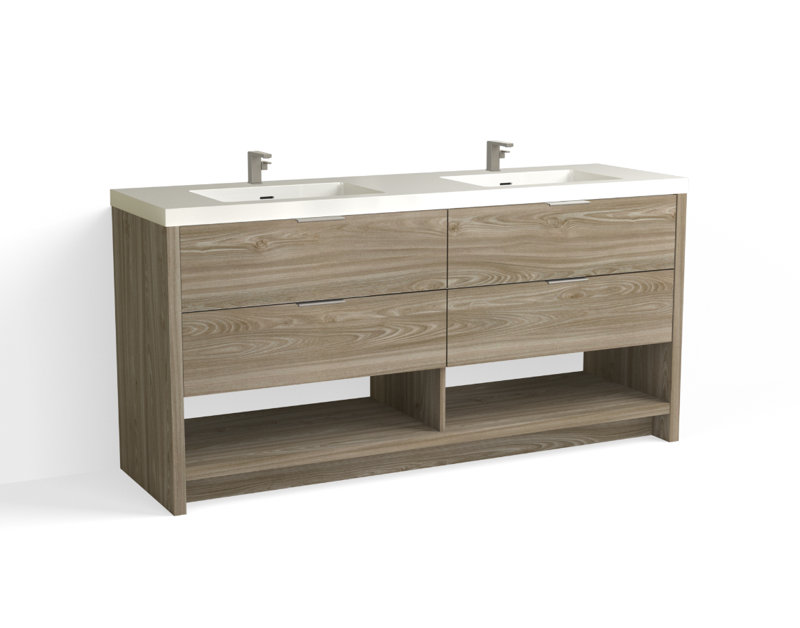 Vue 72" W Freestanding Double Bathroom Vanity, Nimbus, Satin Nickel, Matte White/Single