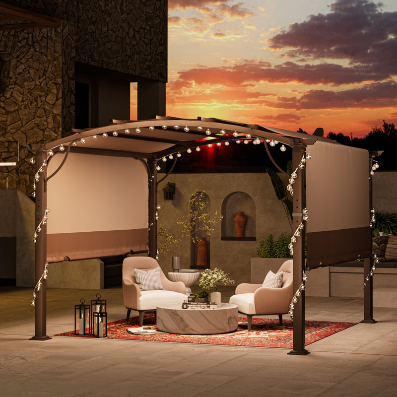Aluminum Pergola with Canopy, Brown Canopy/Brown Frame, 89.80" H x 118.10" W x 118.10" D