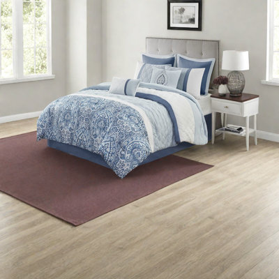 Ensemble de literie luxueuse 8 pièces, polyester confortable, design élégant bleu
