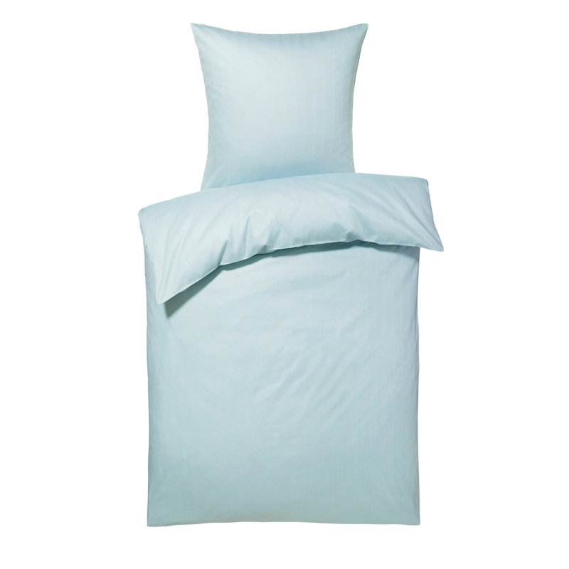 Jade Cotton Striped Duvet Cover Set with Pillowcases, Sky Blue, Single - 1 Pillowcase (80 x 80 cm)